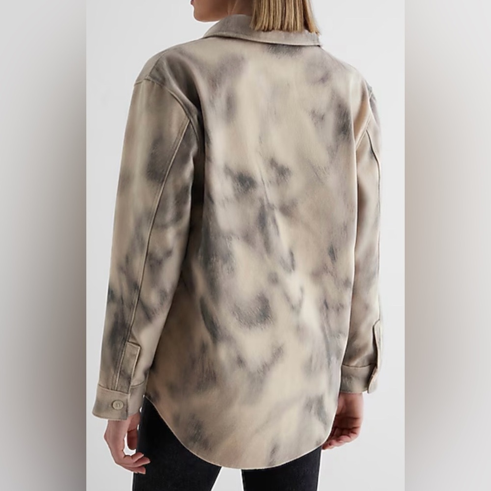 Express Beige and Gray Printed Brushed Twill Shacket